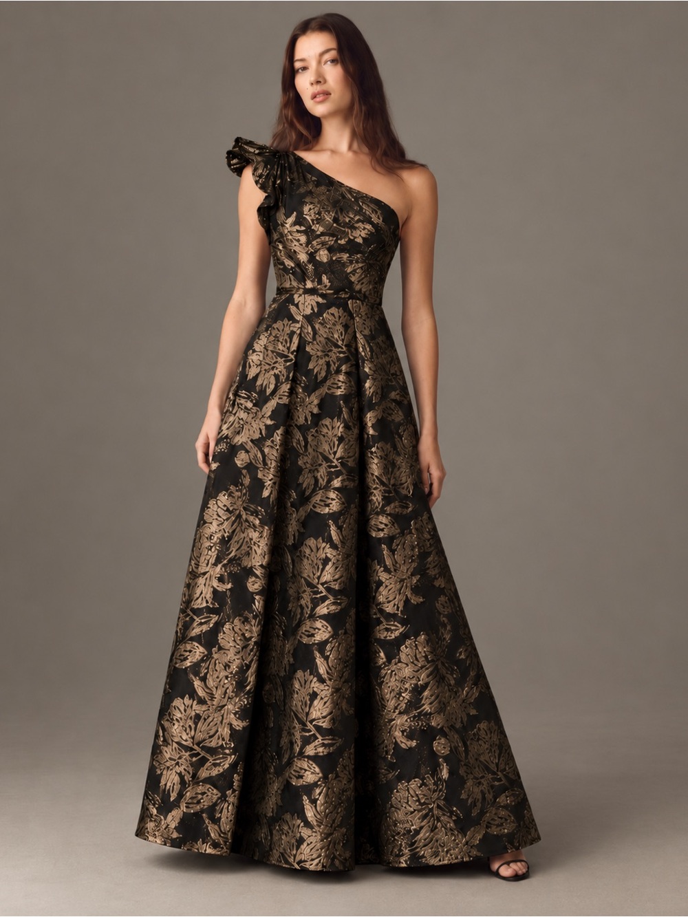 NWT Antonio Melani Amelia Novelty Jacquard Asymmetric Neck A-Line Maxi Dress